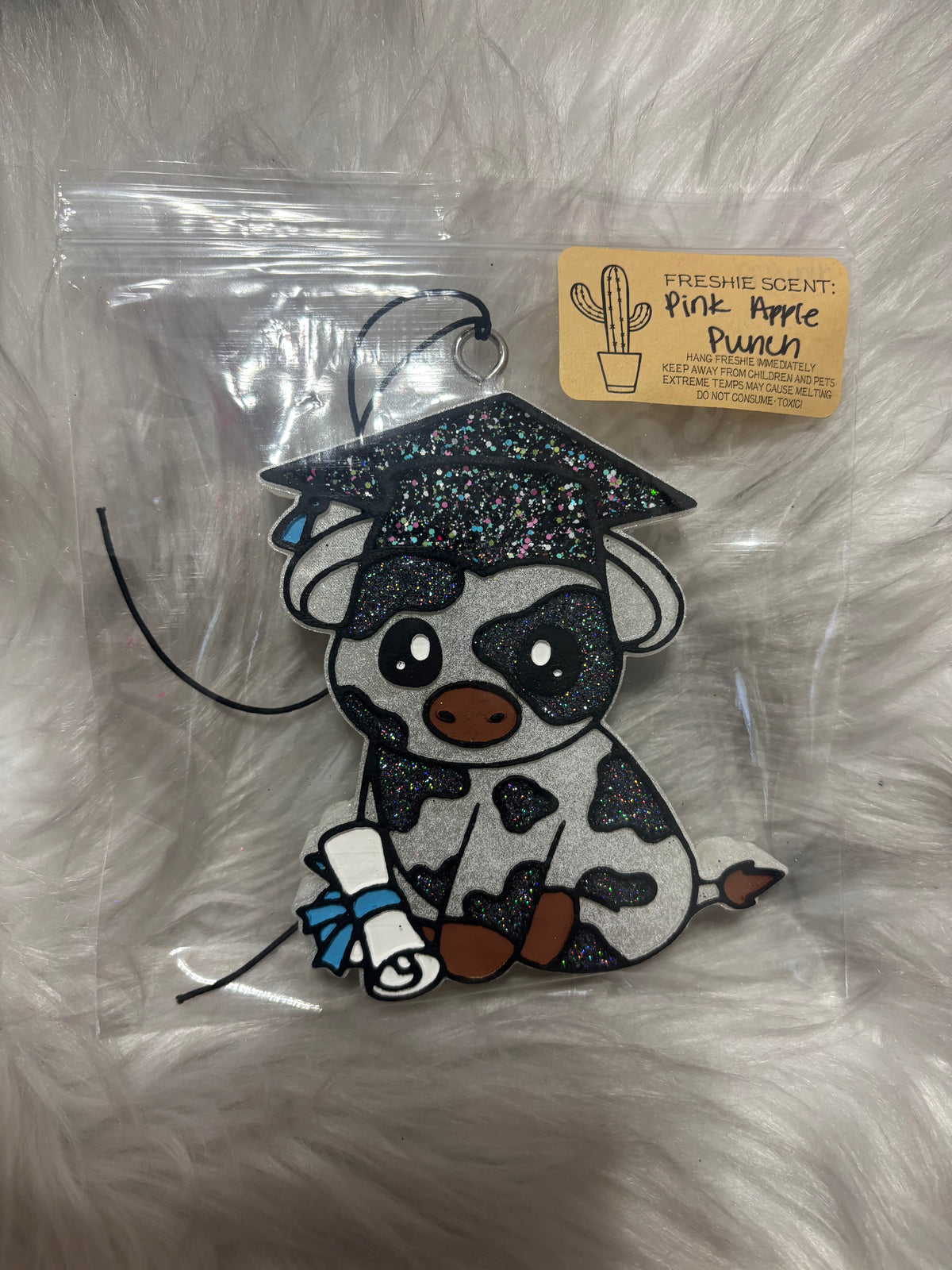 Pink apple punch graduation cow - Ready To Ship