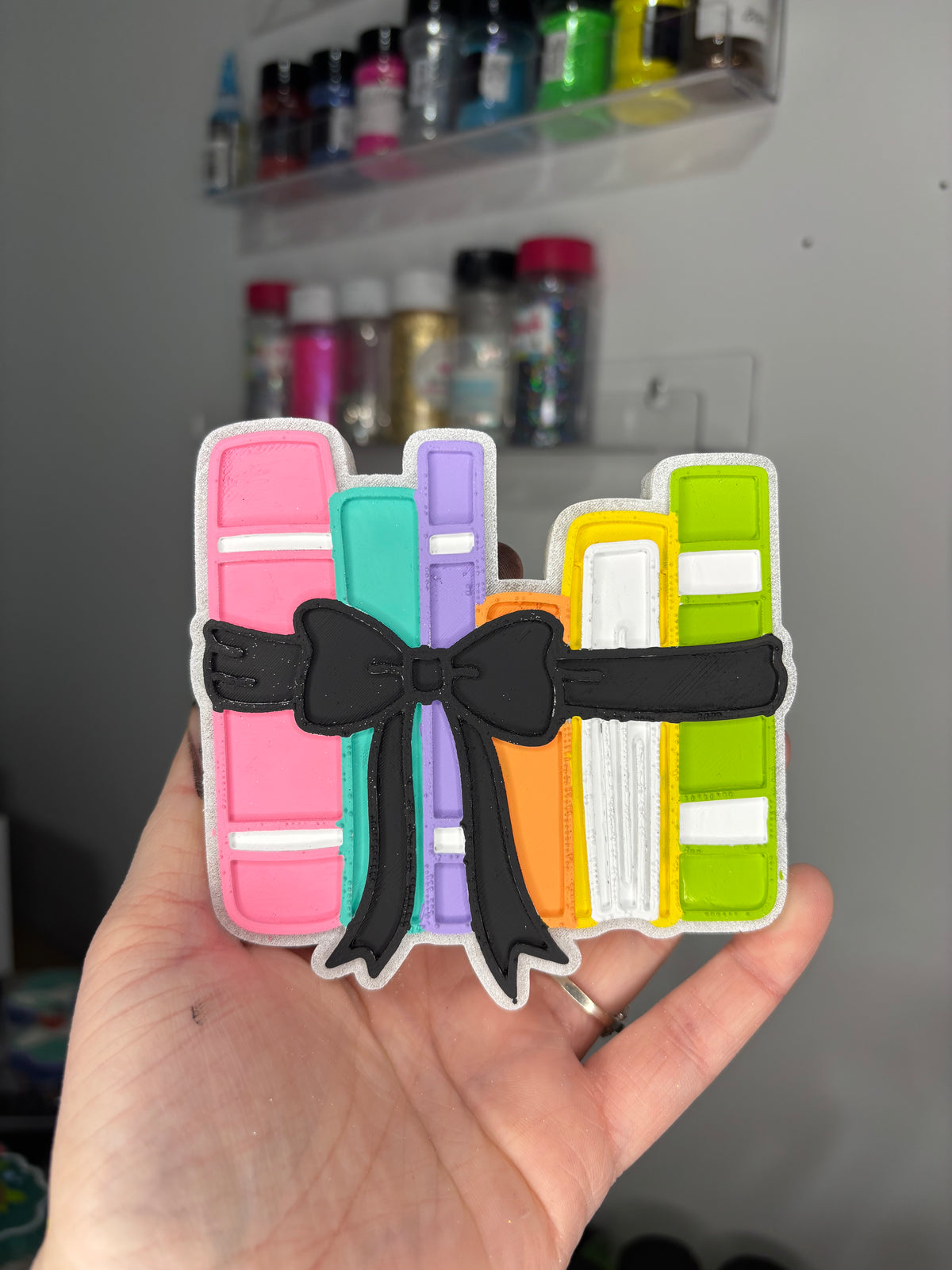 Book stack with bow